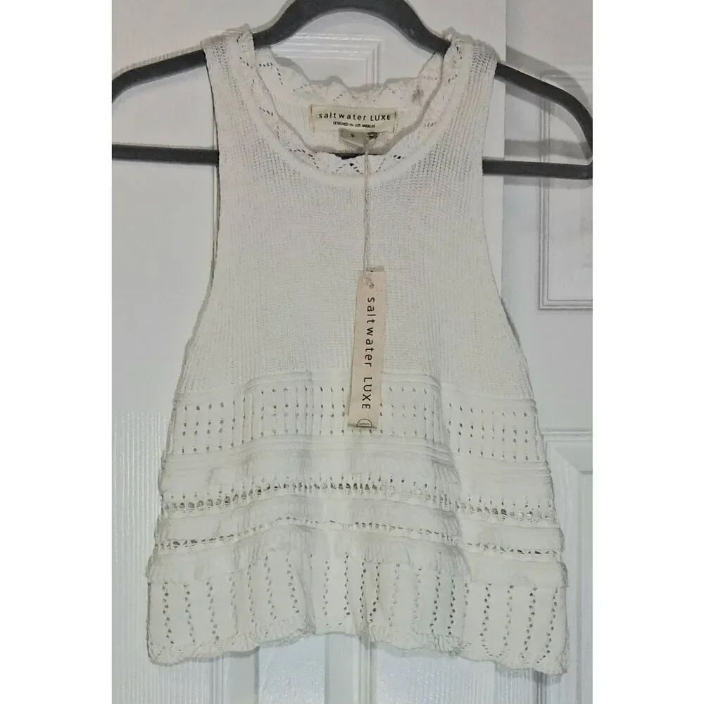 Saltwater luxe womens cream white crochet knit top fairy coquette romantic